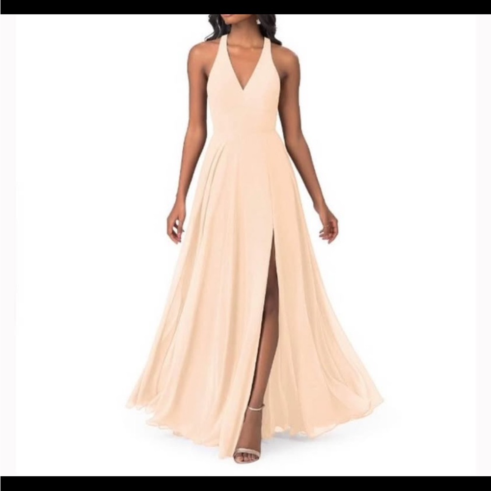 Azazie Amalfi Bridesmaid Dress in Pearl Pink size 4